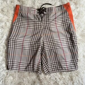 Y2K Arizona Jeans Co Plaid Swim Trunks Baggy Board Shorts Surfer Mens Size 36